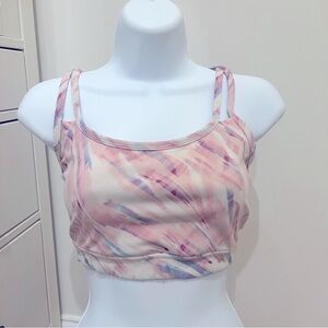 Gaiam white, blue, Pink and Purple Patterned strappy sports bra size Large